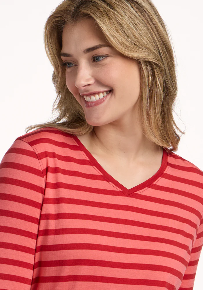 Elena 3/4 Sleeve V Neck - Wildberry Stripe - Image 2