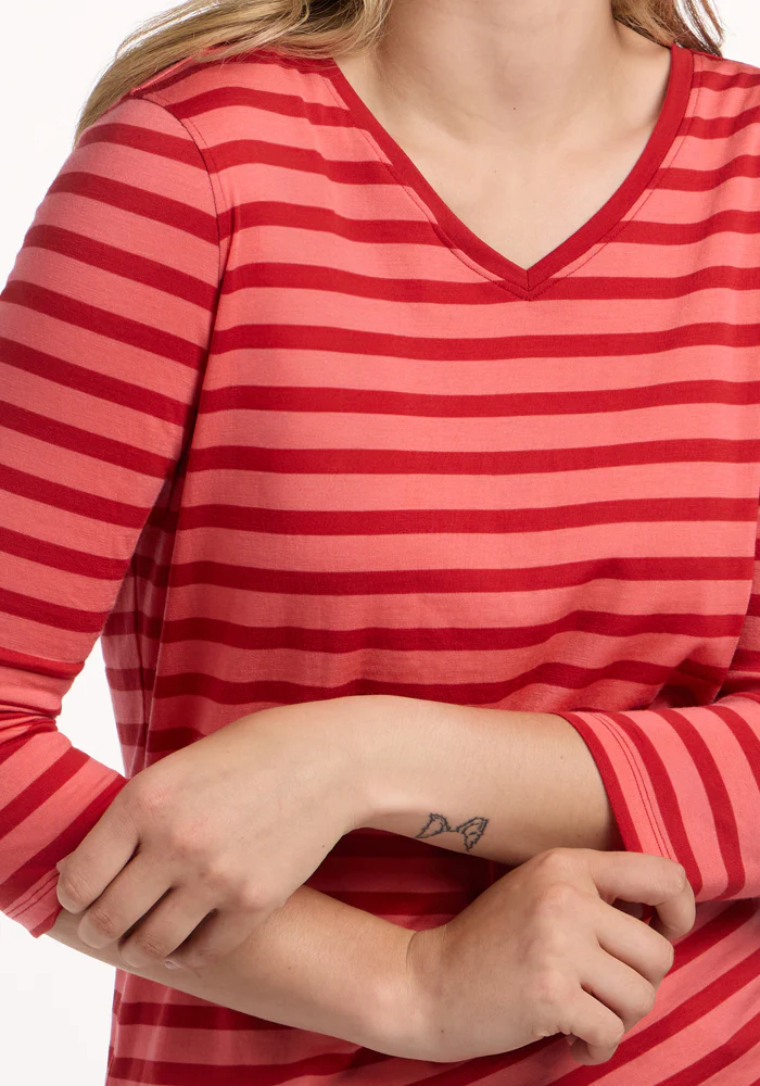 Elena 3/4 Sleeve V Neck - Wildberry Stripe - Image 3