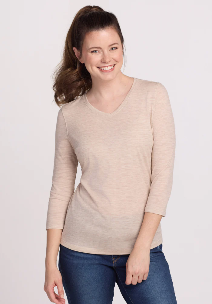 Elena 3/4 Sleeve V Neck - Cream Heather - Image 2