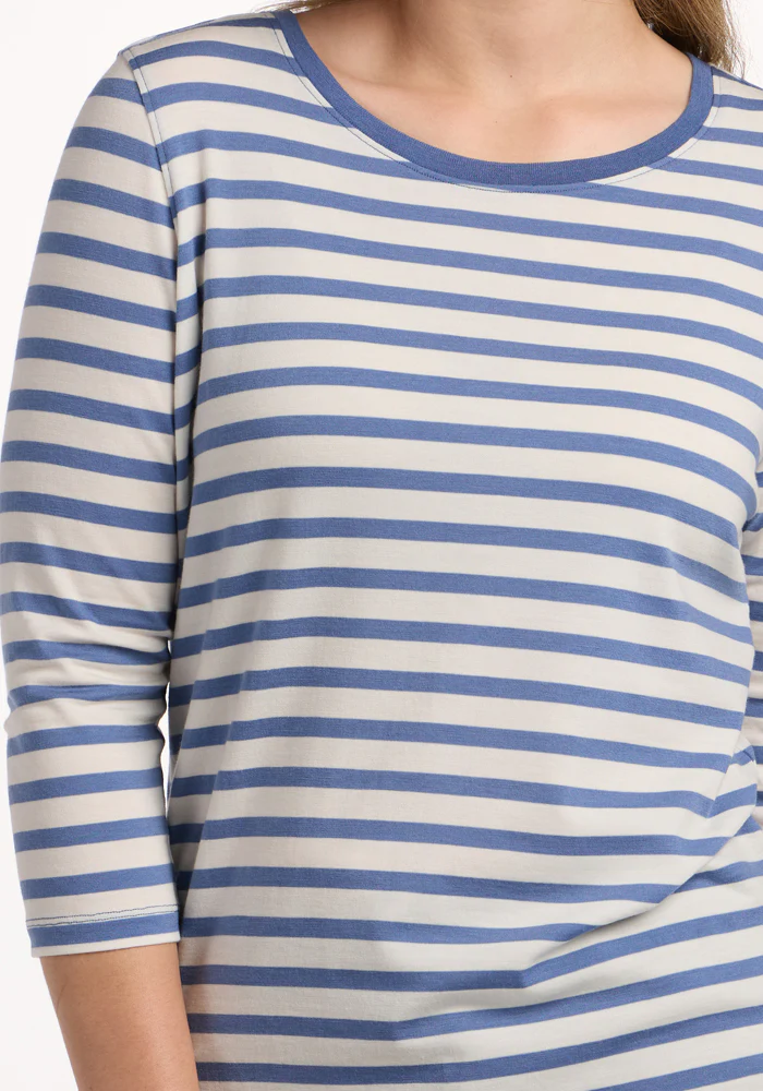 Jenny 3/4 Sleeve Crew Neck - Blue Sand Stripe - Image 3