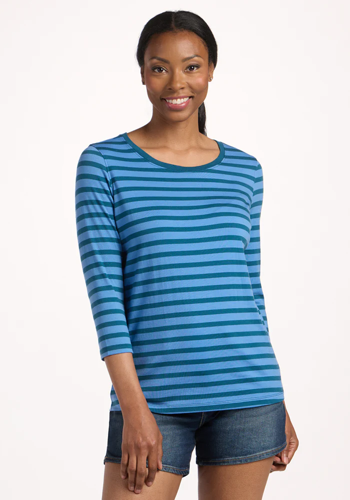 Jenny 3/4 Sleeve Crew Neck - Coastal Stripe