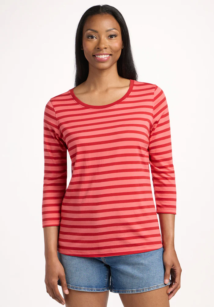 Jenny 3/4 Sleeve Crew Neck - Wildberry Stripe
